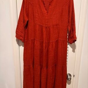 Rust Red linen Maxi Dress from Oaxaca